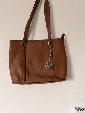 Michael Kors Cognac Leather Tote with Gold Charm